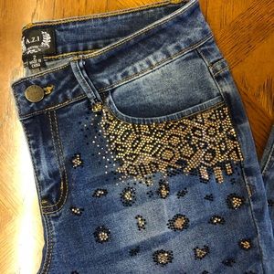 Leopard print rhinestone jeans by A.Z.I